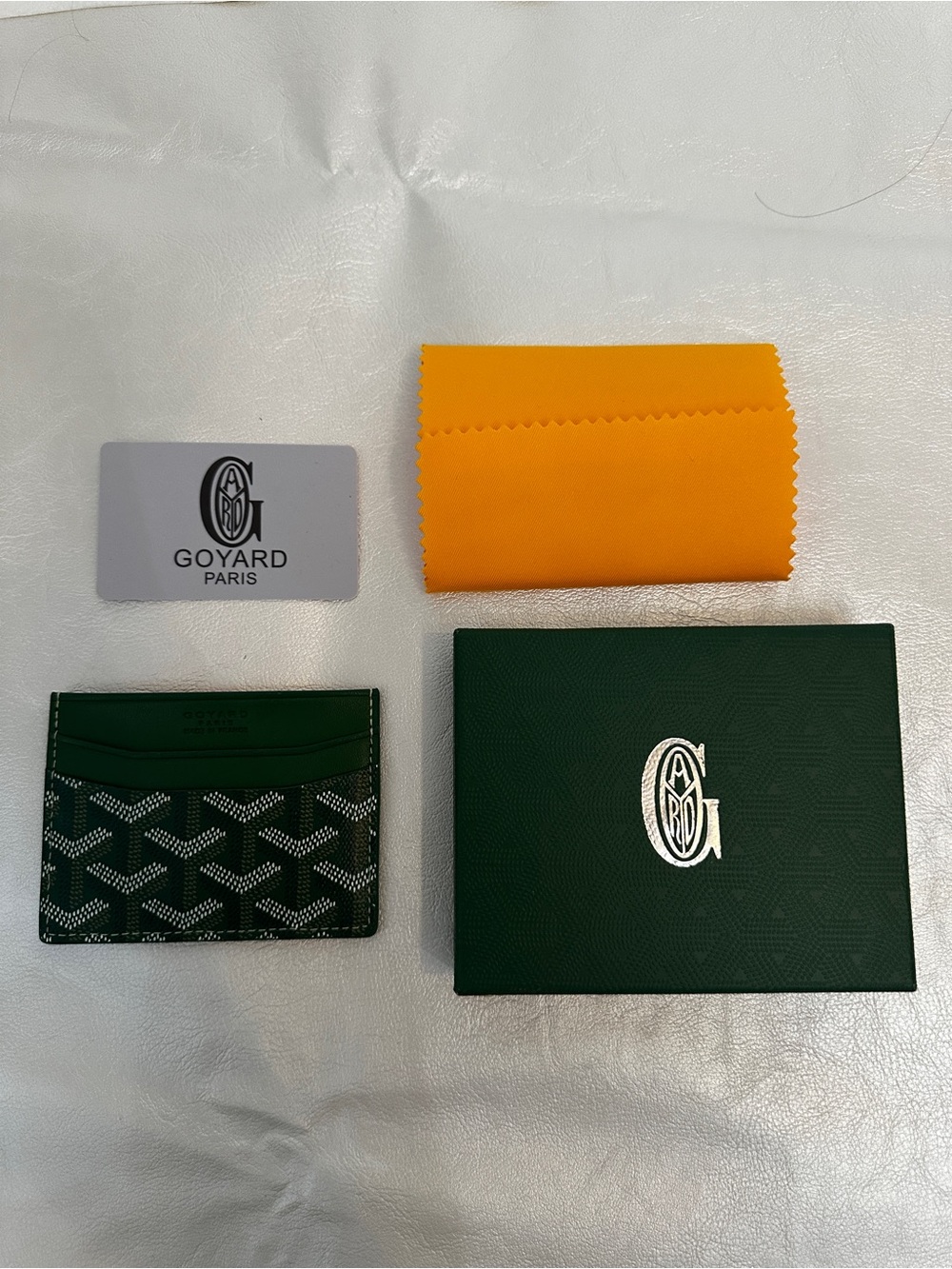 Goyard Green Goyardine Card Holder with Silver Monogram